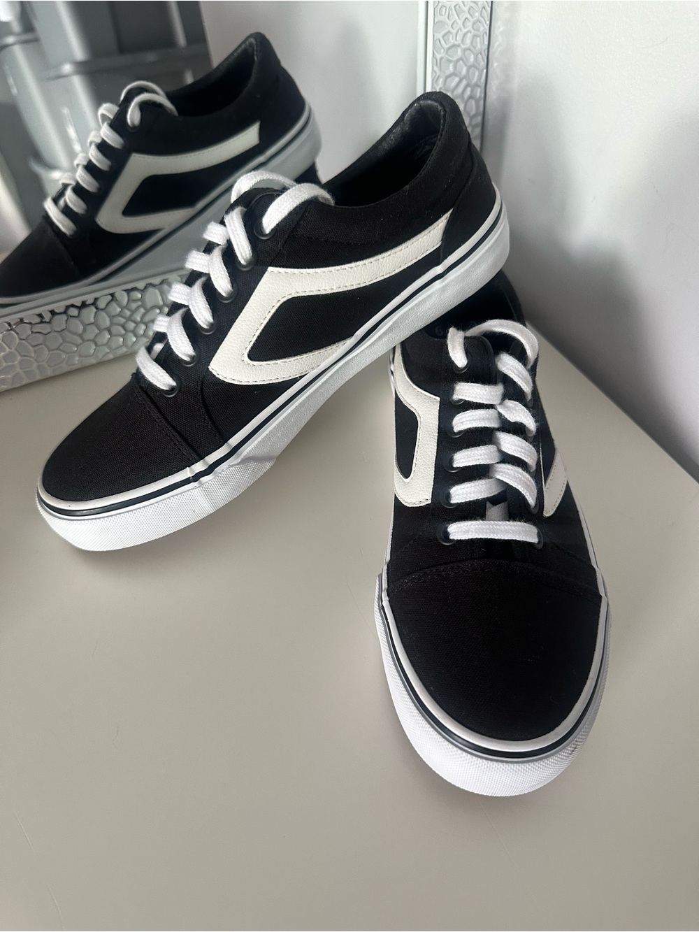 Time and Tru Black Canvas Low-Top Sneakers with White Accents